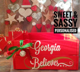 SLEIGH BELLS CHRISTMAS CRATE (Name in swirly font)