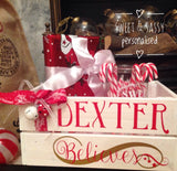 SLEIGH BELLS CHRISTMAS CRATE (Name in swirly font)