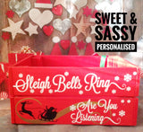 SLEIGH BELLS CHRISTMAS CRATE (Name in swirly font)