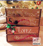 SLEIGH BELLS CHRISTMAS CRATE (Name in swirly font)