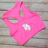 Sports and dance crop top with silver logo to back. Choose from Fliptastic or Jigtastic Logo