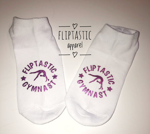 Fliptastic Gymnast Girls White Trainer Socks