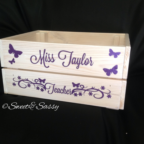 PERSONALISED SPARKLE BUTTERFLY & FLOWERS TEACHER CRATE