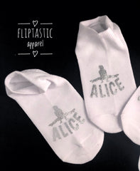 GYMNASTICS SOCKS PERSONALISED WITH ‘ALICE’ SIZE 12.5 -3.5