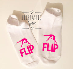 'FLIP' Gymnast or Cheer Girls Trainer Socks. Teen size 4-5.5