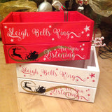 SLEIGH BELLS CHRISTMAS CRATE (Name in swirly font)